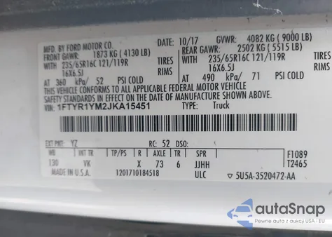 2018 Ford Transit-250 from USA, damaged, VIN 1FTYR1YM2JKA15451